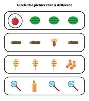 cerchio il diverso immagine. educativo gioco per bambini. cervello occhiolino per scuola materna, scuola materna e elementare studenti. vettore