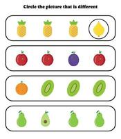 cerchio il diverso immagine. educativo gioco per bambini. cervello occhiolino per scuola materna, scuola materna e elementare studenti. vettore