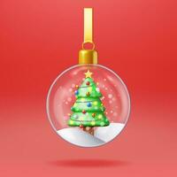 3d bicchiere Natale neve palla con albero isolato. rendere sfera con abete albero. contento nuovo anno decorazione. allegro Natale vacanza. nuovo anno natale celebrazione. realistico vettore illustrazione