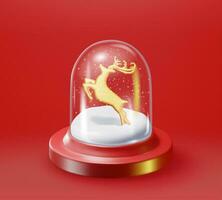 3d bicchiere Natale neve globo con cervo isolato. rendere sfera podio con renna. nuovo anno decorazione. allegro Natale vacanza. natale celebrazione. realistico vettore illustrazione