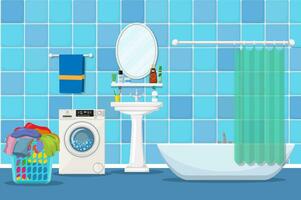 moderno bagno interno con arredamento. casa interno oggetti - bagno, piazza specchio, lavare bacino. vettore illustrazione nel piatto stile