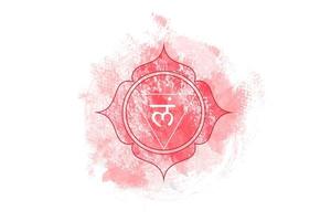 primo chakra del muladhara, modello di logo del chakra della radice in stile acquerello. rosso segno sacrale meditazione, yoga rotondo mandala icona vettore isolato su bianco background