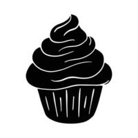 Cupcake silhouette design. Cupcake cartone animato illustrazione nel nero colore vettore