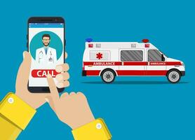 chiamata ambulanza auto attraverso mobile Telefono, vettore
