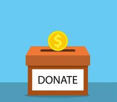 donazione concetto. donare i soldi con scatola attività commerciale, finanza. monete deposito nel un' scatola di cartone scatola. vettore illustrazione nel piatto stile