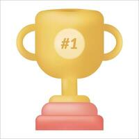 trofeo tazza vettore icona con numero uno. vincitore premio oro trofeo tazza numero uno, campione calice con berretto