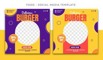 hamburger cibo viola giallo sociale media inviare modello disegno, evento promozione piazza bandiera vettore