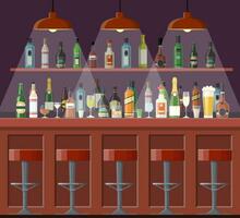 sbarra, pub, notte club interno. bar contatore, bar sedie e scaffali con alcol. vettore illustrazione nel piatto stile