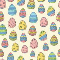 Pasqua uova senza soluzione di continuità modello con colorato doodled uova per tessile stampe, sfondo, sfondi, involucro carta, scrapbooking, vacanza arredamento, eccetera. eps 10 vettore