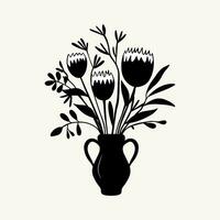 vettore monocromatico mazzo. mano disegnato primavera fiori nel nero. fiori schema.