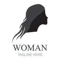 bellezza donne logo design. vettore illustrazione di donna con lungo capelli, bellissimo estetico. moderno icona design vettore modello con linea stile