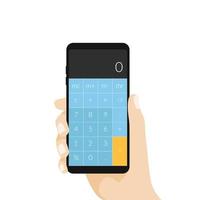 mano che tiene il telefono con l'app calcolatrice. vettore