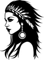 nativo americano abitante del villaggio. donne ritratto, lato Visualizza, silhouette vettore isolato. ai generato illustrazione.