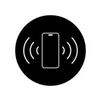smartphone suono icona. mobile Telefono vibrante simbolo su nero cerchio vettore