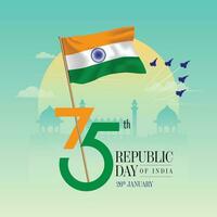 26 gennaio 75 ° repubblica giorno di India design con indagare bandiera, getti e redfort monumento illustrazione eredità. vettore