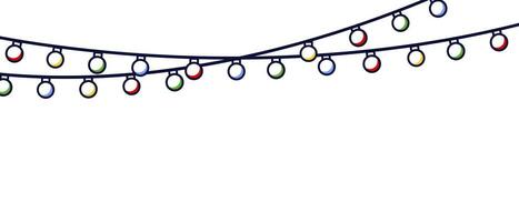 colorato vacanza luci. Natale sfondo con colore leggero lampadine. leggero bulbi ghirlanda per Natale vacanza carte, striscioni, piè di pagina, intestazione, menù. su bianca sfondo. corda luci. vettore