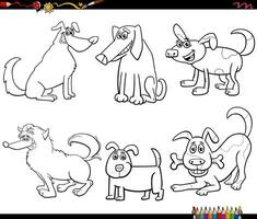 cartoni animati cani personaggi animali set da colorare pagina vettore