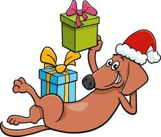 divertente cartone animato Marrone cane con Natale i regali vettore