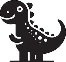 minimo divertente cartone animato dinosauro vettore silhouette, silhouette, nero colore, bianca sfondo 15