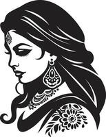 celebrativo fascino indiano nozze donna iconico etereo logo di sposa vettore