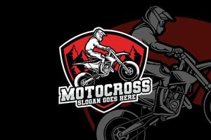 motocross logo design con in piedi freestyle posa per sport squadra e campione vettore