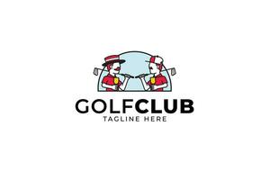 golf club con Due giocatori di golf moderno logo design per golf amante e evento vettore