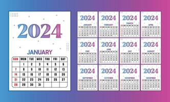 calendario 2024 settimana inizia Domenica aziendale design modello vettore. vettore