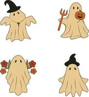 retrò fantasma Halloween illustrazione impostare. con spaventoso cartone animato design stile. isolato vettore icona.