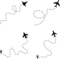 aereo tratteggiata itinerario icona impostare. isolato su bianca sfondo. vettore illustrazione.