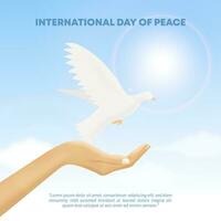 internazionale giorno di pace sfondo con un' mano e Piccione vettore