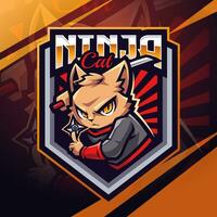 ninja gatto esport portafortuna logo design vettore