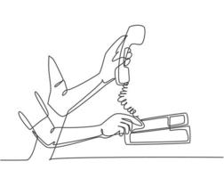 un unico disegno a tratteggio del gesto di raccolta a mano maniglia retrò classico telefono analogico in su. vecchio concetto di comunicazione telefonica analogica vintage. grafico dell'illustrazione di vettore di disegno di disegno di linea continua alla moda