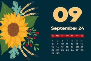 floreale settembre 2024 calendario modello. con luminosa colorato fiori. vettore