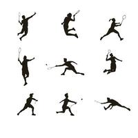 vettore illustrazione - uomo e donne atleta siamo giocando badminton silhouette - piatto cartone animato stile