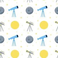 senza soluzione di continuità modello di telescopio, sole e Luna. illustrazione nel un' piatto cartone animato stile per insegnamento bambini a scuola, figli di camera, involucro carta. vettore illustrazione