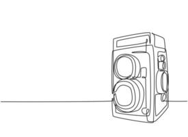 disegno a linea continua di una vecchia fotocamera a doppia lente analogica vintage di medio formato. retrò classico concetto di attrezzatura fotografica una linea grafica disegnare disegno vettoriale illustrazione