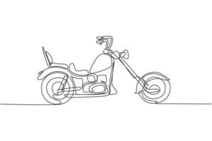 un unico disegno a tratteggio della vecchia moto chopper vintage retrò. concetto di trasporto di moto d'epoca linea continua grafica disegnare disegno vettoriale illustrazione