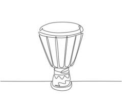 un disegno a tratteggio continuo del tradizionale tamburo etnico africano, tam-tam. concetto di strumenti musicali a percussione alla moda illustrazione vettoriale di disegno grafico a linea singola