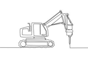 un disegno a linea singola di perforatrice per camion per l'illustrazione vettoriale di perforazione della terra del suolo, veicolo commerciale. concetto di costruzione di macchine scavatrici pesanti. moderno disegno grafico a linea continua