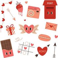 carino impostato di romantico elementi per San Valentino giorno. San Valentino giorno vettore clipart, adesivi, saluto carte