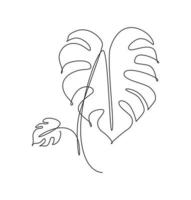 singola linea continua che disegna foglia minima di monstera. concetto di stile botanico per poster, wall art, tote bag, custodia per cellulare, t-shirt, stampa adesiva. illustrazione grafica vettoriale di design di una linea di tendenza alla moda