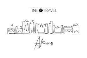 un unico disegno a tratteggio skyline della città di atene, georgia. paesaggio storico della città del mondo. la migliore cartolina di destinazione per le vacanze. tratto modificabile alla moda linea continua disegnare disegno vettoriale illustrazione grafica