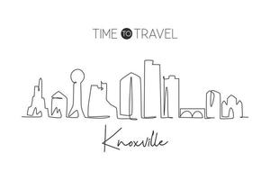 un disegno a tratteggio continuo dello skyline della città di knoxville, nel tennessee. bellissimo punto di riferimento. stampa del manifesto della decorazione della parete della casa di viaggio del turismo del paesaggio del mondo. illustrazione vettoriale di design a linea singola elegante