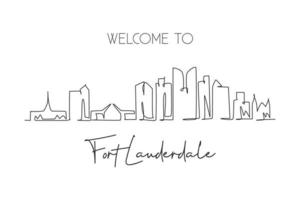 disegno a linea continua singolo skyline di fort lauderdale, florida. famoso paesaggio del raschietto della città. concetto di stampa di poster di arte della decorazione della parete della casa di viaggio del mondo. illustrazione vettoriale di design moderno a una linea di disegno