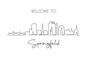 singola linea continua disegno skyline di Springfield, Massachusetts. famoso paesaggio del raschietto della città. concetto di stampa di poster di arte della decorazione della parete della casa di viaggio del mondo. illustrazione vettoriale di design moderno a una linea di disegno