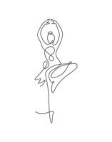 singola linea continua che disegna graziosa ballerina nello stile di danza del movimento di balletto. logo del concetto di ballerina sexy di bellezza, arte stampa poster minimalista. illustrazione grafica vettoriale di design di una linea di tendenza alla moda