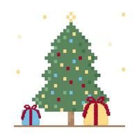 Natale albero icona con i regali nel pixel arte vettore