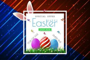 contento Pasqua vendita banner con realistico Pasqua rabbini orecchie, vettore