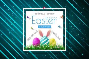 contento Pasqua vendita banner con realistico Pasqua rabbini orecchie, vettore