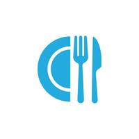 blu posate impostato icona isolato su bianca sfondo. cucchiaio, forchette, coltello, piatto. ristorante attività commerciale concetto, vettore illustrazione